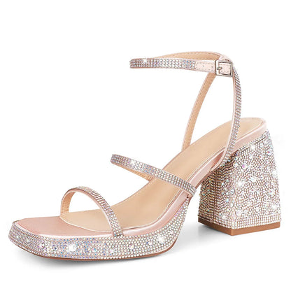 GIGIFOX Shiny Crystals Women Sandals Platform Chunky High Heel Ankle Strap Buckle Strap Shoes Sexy Elegant Dress Party Sandals - Just The Fly Way
