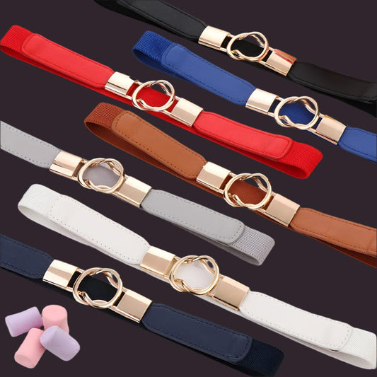 Women Elastic Thin Stretch Waistband Belt, Wrap Buckle - Just The Fly Way