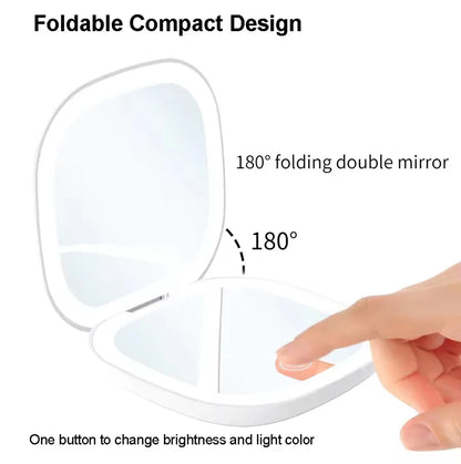 Portable LED Makeup Mirror, Double-Sided Lighted Mirror, Rechargeable 5X Magnification Folding Dressing Mirror for Touch-Ups.