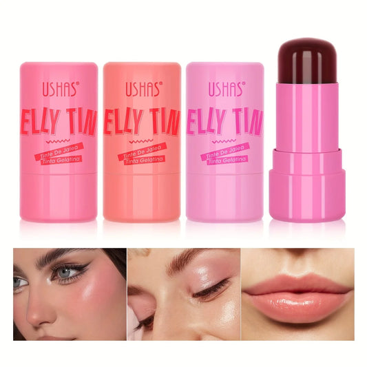 Fashionable, Bold and Beautiful Dress4 Colors Jelly Blush Stick Lip Balm Eyeshadow 3-in-1 Multi-Use Matte Blush Moisturize Brighten Lip Gloss