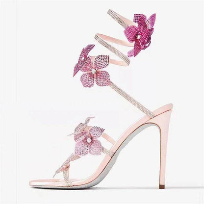 Be BOLD in the Gorgeous CRYSTAL Flower, Ankle Strap Sandals, High Heels - Just The Fly Way