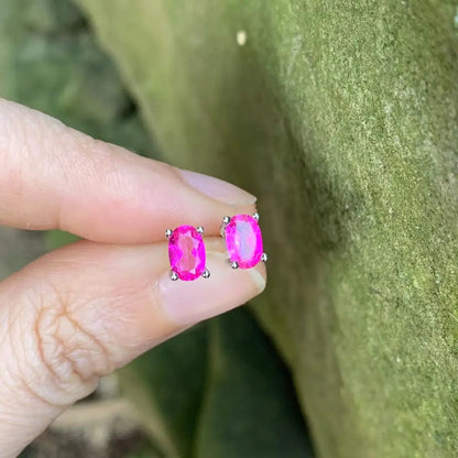 Fashionable, Bold and Beautiful Dress5*3MM Oval Natural Pink Topaz Earrings 925 Sterling Silver Stud Earring For Women Cute Gift Prevent Allergy Fine Jewelry