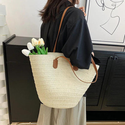 Women's Large Capacity Shoulder Bag with a Woven Basket Fashion - Just The Fly Way