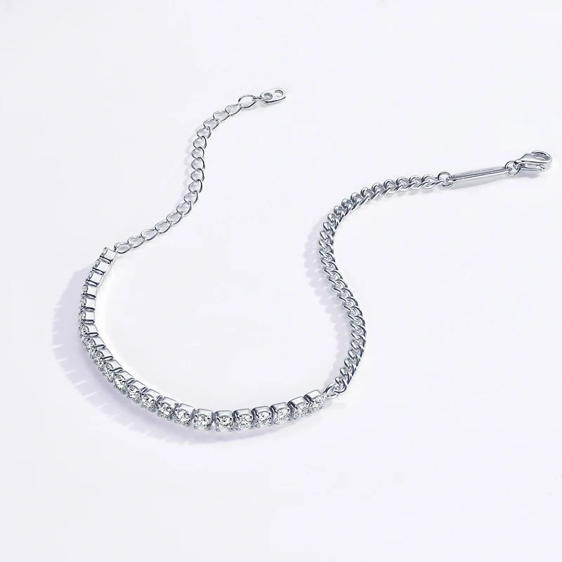 Shine On! 18k Gold Plated Moissanite & Silver Half Tennis Bracelet for Women & Men - Just The Fly Way