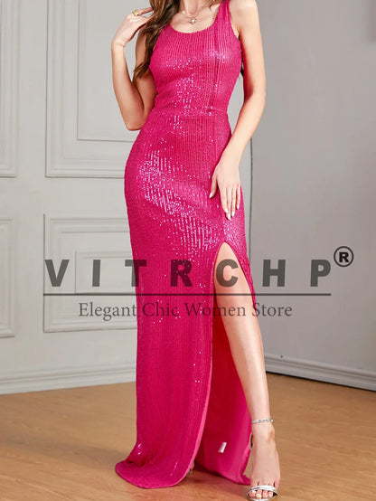Celebrity Evening Dress Women Sequin Long Prom Dress V Neck Rose Sequin Evening Dress Sexy Party Mermaid Sparkling Maxi Dress - Just The Fly Way