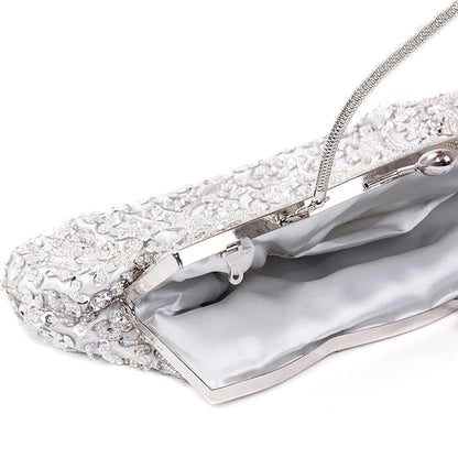 Women's Handbag Floral Designer Evening Bag Beaded Sequin Design Vintage Kissing Lock Satin Purse Bag Wedding Party Clutch Bags - Just The Fly Way