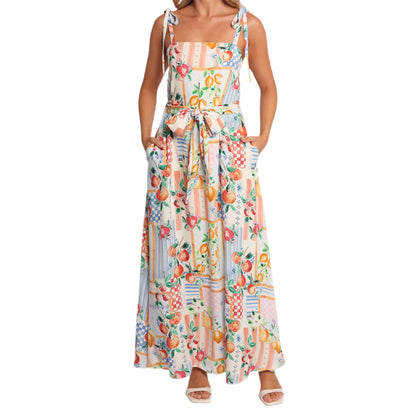 Women s Floral Print Sleeveless Maxi Dress with V-Neckline and Adjustable Spaghetti Straps for Summer Beach Wedding Party - Just The Fly Way