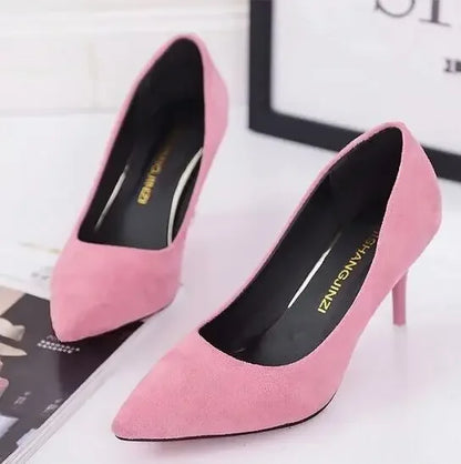 Fashionable, Bold and Beautiful DressBig Size Women's Boat Shoes Faux Suede High Heels Pointed Toe Pumps Stilettos Basic Pump for Female White Black Red Pink Blue