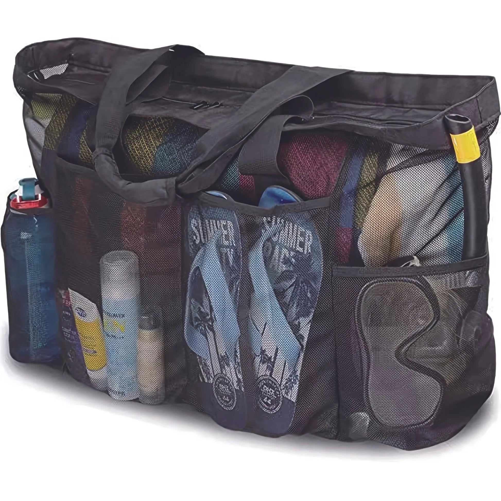 Extra Large Mesh Beach Bag, Breathable Mesh Tote With Zipper & Side Pockets - Just The Fly Way