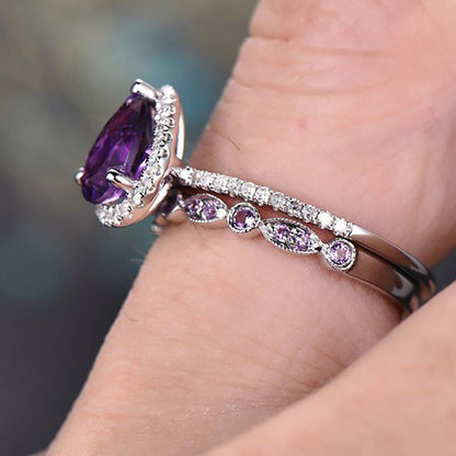 Shining Amethyst Ring, Tear Drop Shape, Cubic Zirconia Accent - Just The Fly Way