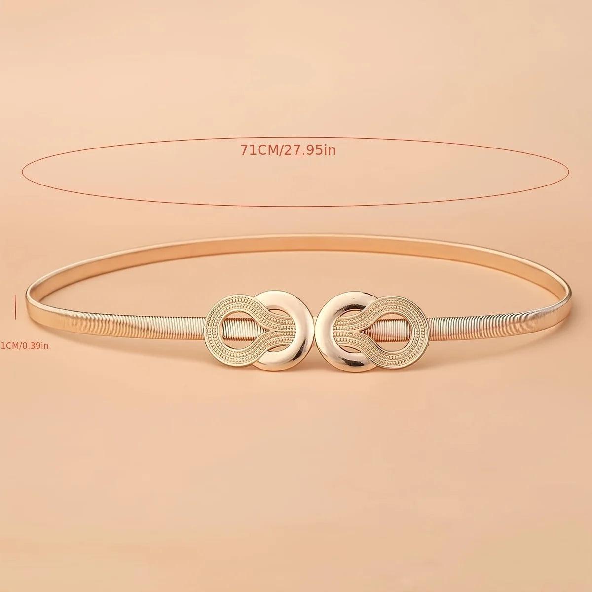 Metal Elastic Women's Belt, Gold or Silver With Knot Buckle - Just The Fly Way