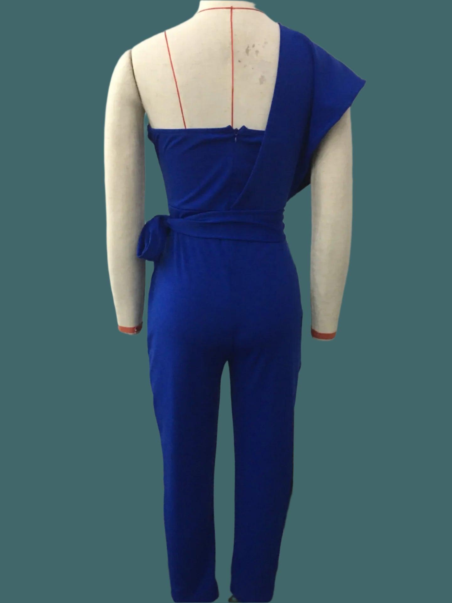 Women's Solid Color Romper, Cut-out Design, Belt Decoration, V-neck Fashion Sequin One-shoulder Bodysuit - Just The Fly Way