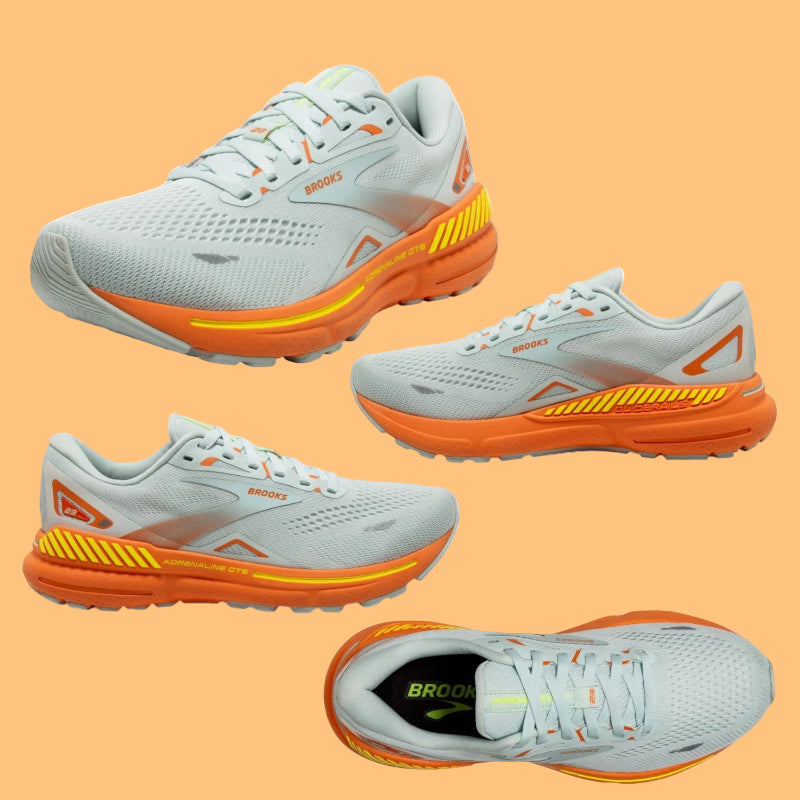 Brooks Adrenaline GTS 23 running shoes shown from multiple angles on a white background.