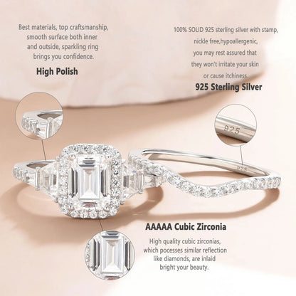 Fashionable, Bold and Beautiful DressNewshe Wedding Rings for Her AAAAA Cubic Zircon Women's Bridal Sets 925 Sterling Silver Emerald Cut Engagement Ring Size 5-10 - Just The Fly Way