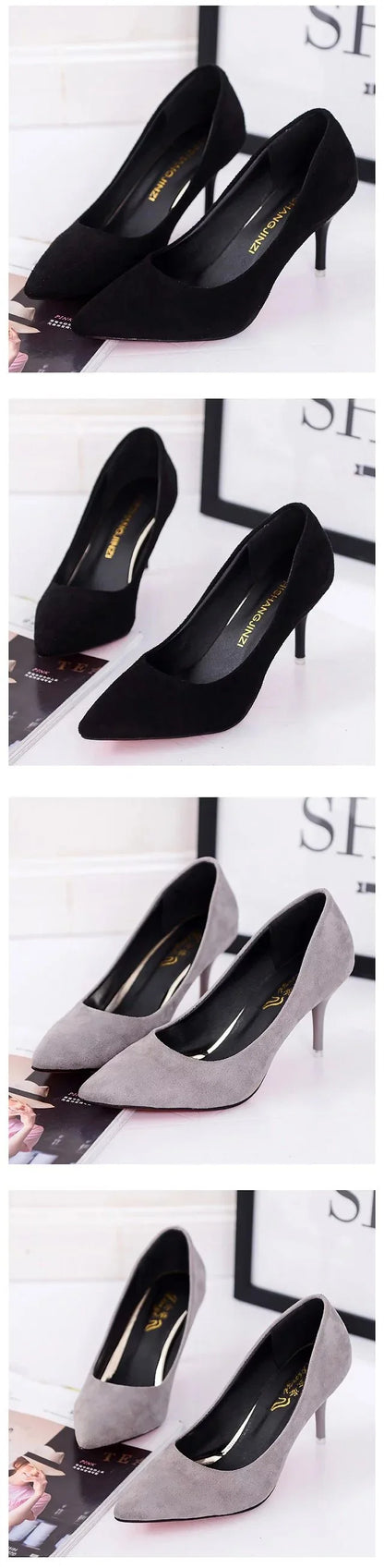 Fashionable, Bold and Beautiful DressBig Size Women's Boat Shoes Faux Suede High Heels Pointed Toe Pumps Stilettos Basic Pump for Female White Black Red Pink Blue