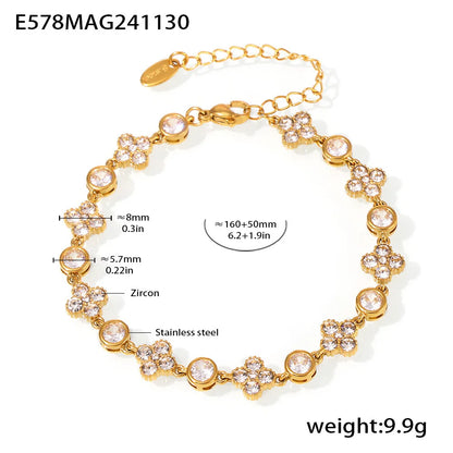 Shimmering Gold Plated Tennis Bracelet for Women - Vintage Charm Bangle with Zircon, Heart & Square Designs - Just The Fly Way