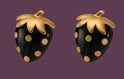 Retro Style Black and Gold Strawberry Earrings with High Quality Copper Stud - Just The Fly Way