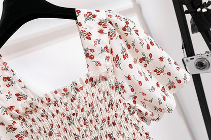 Easy Breezy Floral Printed Lightweight Versatile Chiffon Dress With Short Sleeves and Elastic Waist - Just The Fly Way