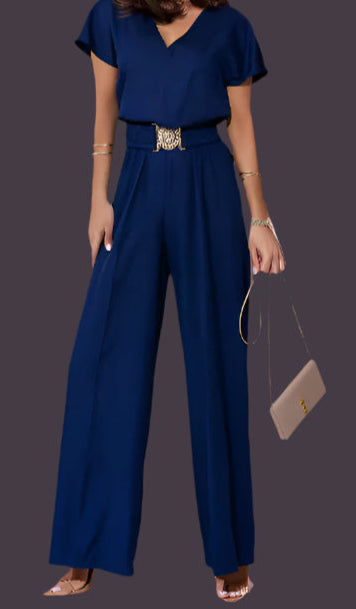 Lightweight Romper, V-Neck, Short Sleeves, and Belt - Just The Fly Way