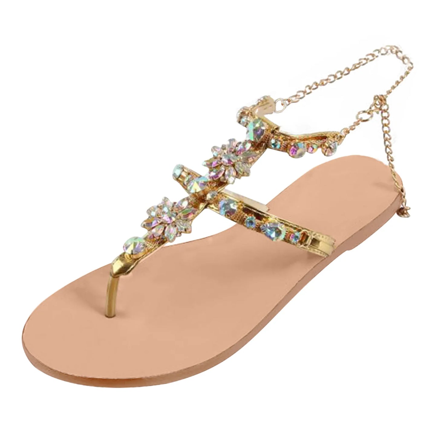 2023 Summer New Women Sandals Casual Flats Rhinestone Round Toe Sandals Buckle Strap Shoes Bohemian Style Flat Sapatos Feminino - Just The Fly Way