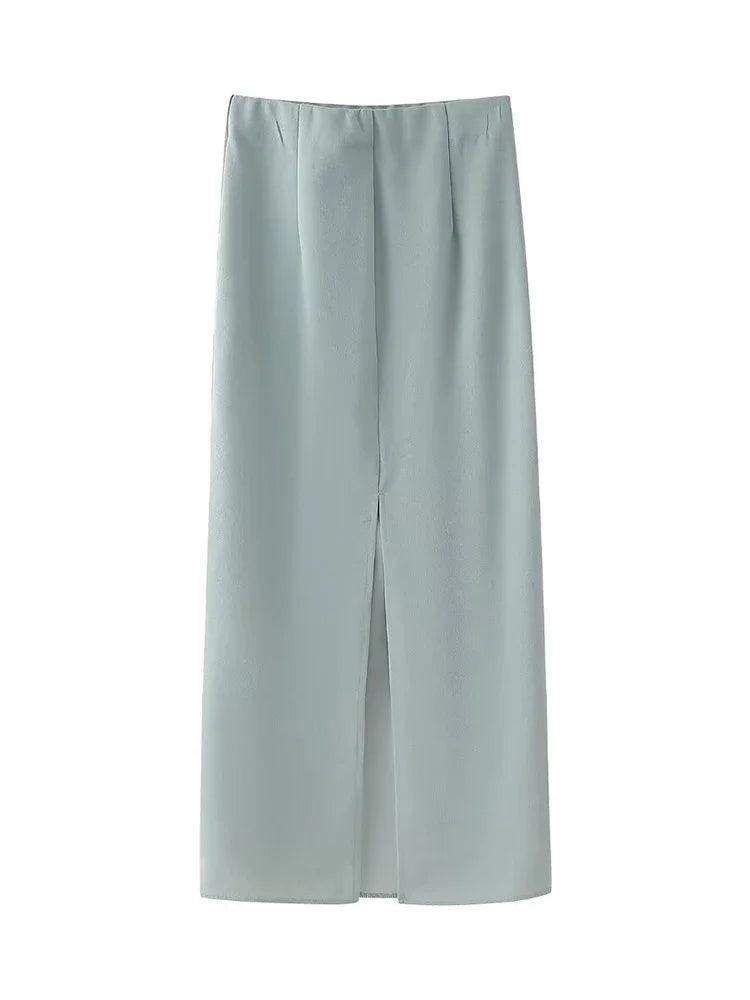 Green Top & Vintage, High Waist Back With Midi Skirt Set - Just The Fly Way