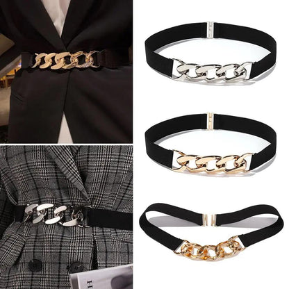 Fashion Elastic Belt, Gold or Silver Metal Buckle on Belt - Just The Fly Way