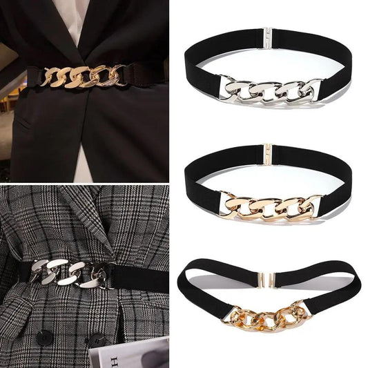 Fashion Elastic Belt, Gold or Silver Metal Buckle on Belt - Just The Fly Way