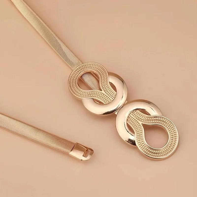 Metal Elastic Women's Belt, Gold or Silver With Knot Buckle - Just The Fly Way