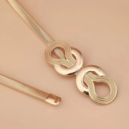 Metal Elastic Women's Belt, Gold or Silver With Knot Buckle - Just The Fly Way