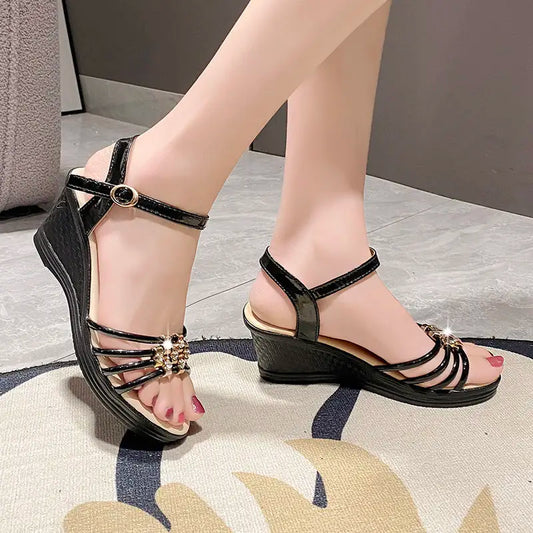 Woman Shoes Open Toe Platform Black Sandals for Women Vintage Chic and Elegant Vip Original Daily Anti Slip Hot Casual Designer - Just The Fly Way