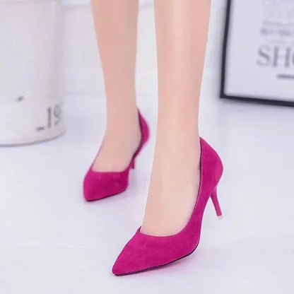 Fashionable, Bold and Beautiful DressBig Size Women's Boat Shoes Faux Suede High Heels Pointed Toe Pumps Stilettos Basic Pump for Female White Black Red Pink Blue