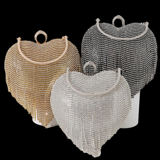 Rhinestone Evening Bag Heart Pattern Rhinestone Tassel, - Just The Fly Way