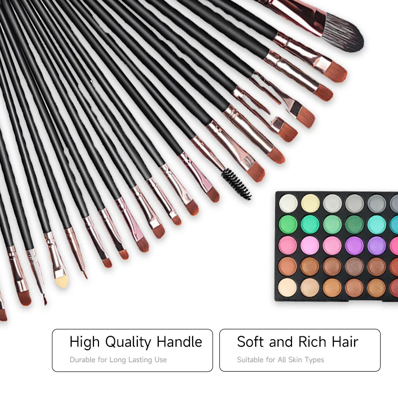 Makeup brushes with a color palette on a white background