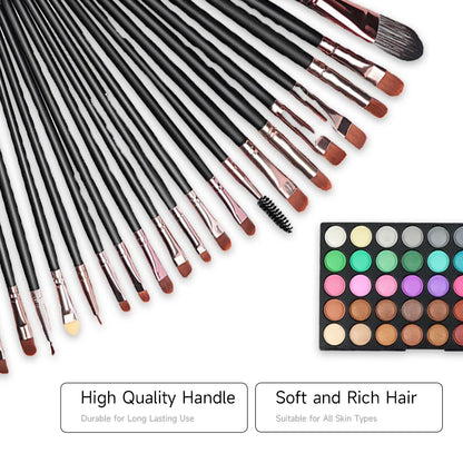 Makeup brushes with a color palette on a white background