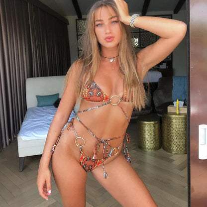 Trendy Prints, Low Bikini Set: Sexy Halter Backless Design for Beach Glam - Just The Fly Way