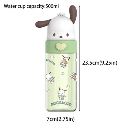 Kawaii Sanrio Hello Kitty Kuromi Cinnamon Roll Melody Transparent 500ml Water Bottle