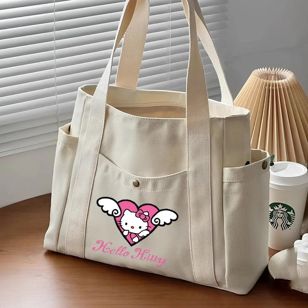 Hello Kitty Large Capacity Canvas Tote Available in Black, Beige, or Mustard, With A Variety Of Style Options - Just The Fly Way