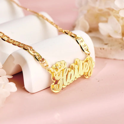 Fashionable, Bold and Beautiful DressCustom 3D Name Necklace with Crown Personalized Double Layer Pendant Flat Chain Stainless Steel Jewelry For Women - Just The Fly Way