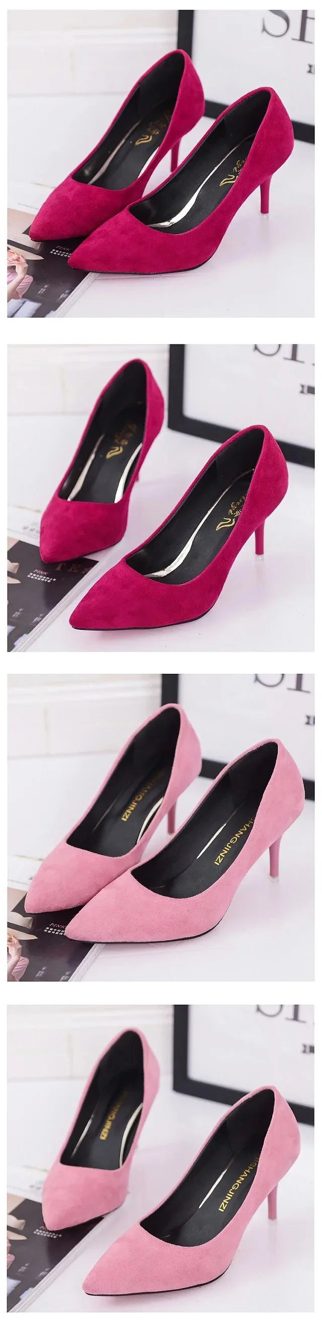 Fashionable, Bold and Beautiful DressBig Size Women's Boat Shoes Faux Suede High Heels Pointed Toe Pumps Stilettos Basic Pump for Female White Black Red Pink Blue