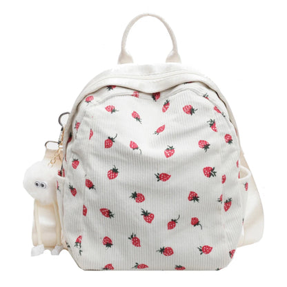 Fashionable, Bold and Beautiful DressTrendy Strawberry Kawaii Backpack - Lightweight Corduroy Bookbag for Women, Teens & Girls