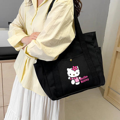 Hello Kitty Large Capacity Canvas Tote Available in Black, Beige, or Mustard, With A Variety Of Style Options - Just The Fly Way
