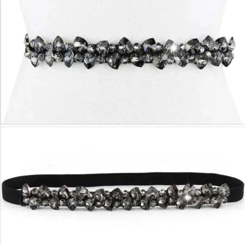 Accessories Fashion Crystal Belt, Elastic Black, with Gold, Black, or White Belt - Just The Fly Way