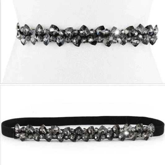 Accessories Fashion Crystal Belt, Elastic Black, with Gold, Black, or White Belt - Just The Fly Way