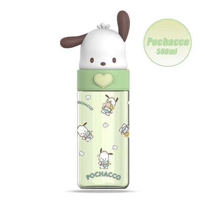 Kawaii Sanrio Hello Kitty Kuromi Cinnamon Roll Melody Transparent 500ml Water Bottle