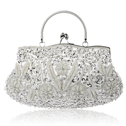 Women's Handbag Floral Designer Evening Bag Beaded Sequin Design Vintage Kissing Lock Satin Purse Bag Wedding Party Clutch Bags - Just The Fly Way