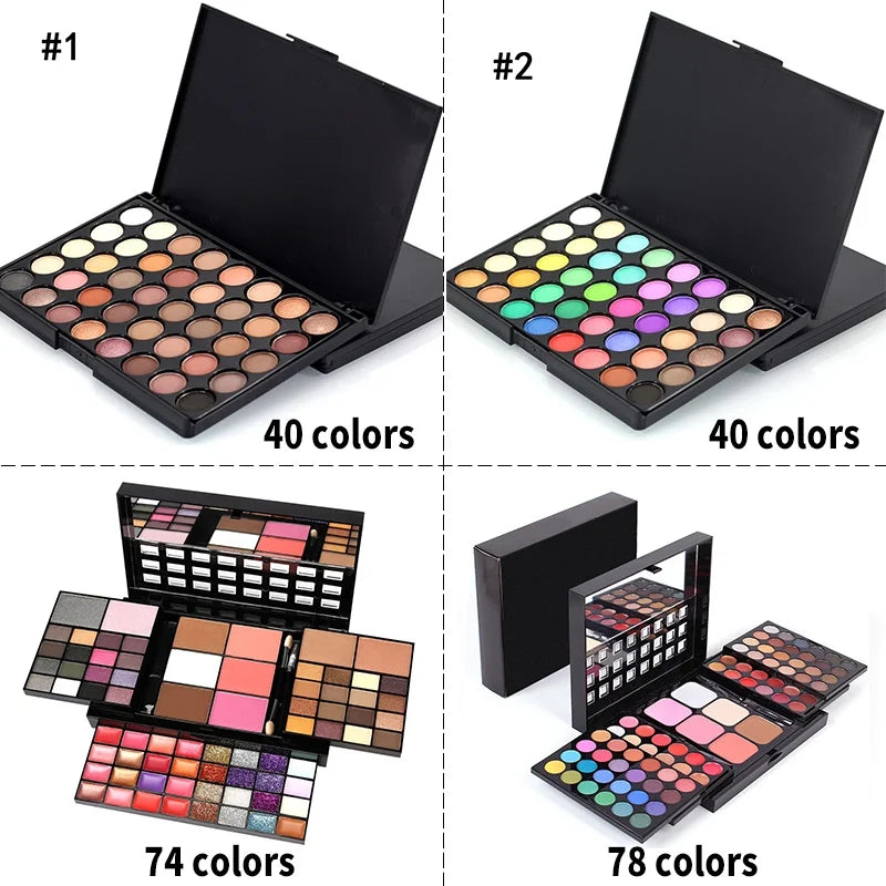 Fashionable, Bold and Beautiful Dress40/74/78 Colors Glitter Eyeshadow Palette Matte Waterproof Long Lasting Pressed Powder Cosmetics Kit  Fashion Women MakeUp Tools