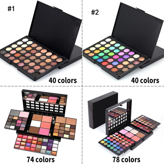 Fashionable, Bold and Beautiful Dress40/74/78 Colors Glitter Eyeshadow Palette Matte Waterproof Long Lasting Pressed Powder Cosmetics Kit  Fashion Women MakeUp Tools