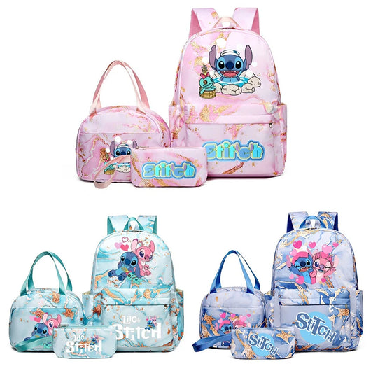 Fashionable, Bold and Beautiful Dress3Pcs Stitch Print Backpack Set, With Tote and Pouch, Large Capacity Lightweight And Breathable Outdoor Knapsack