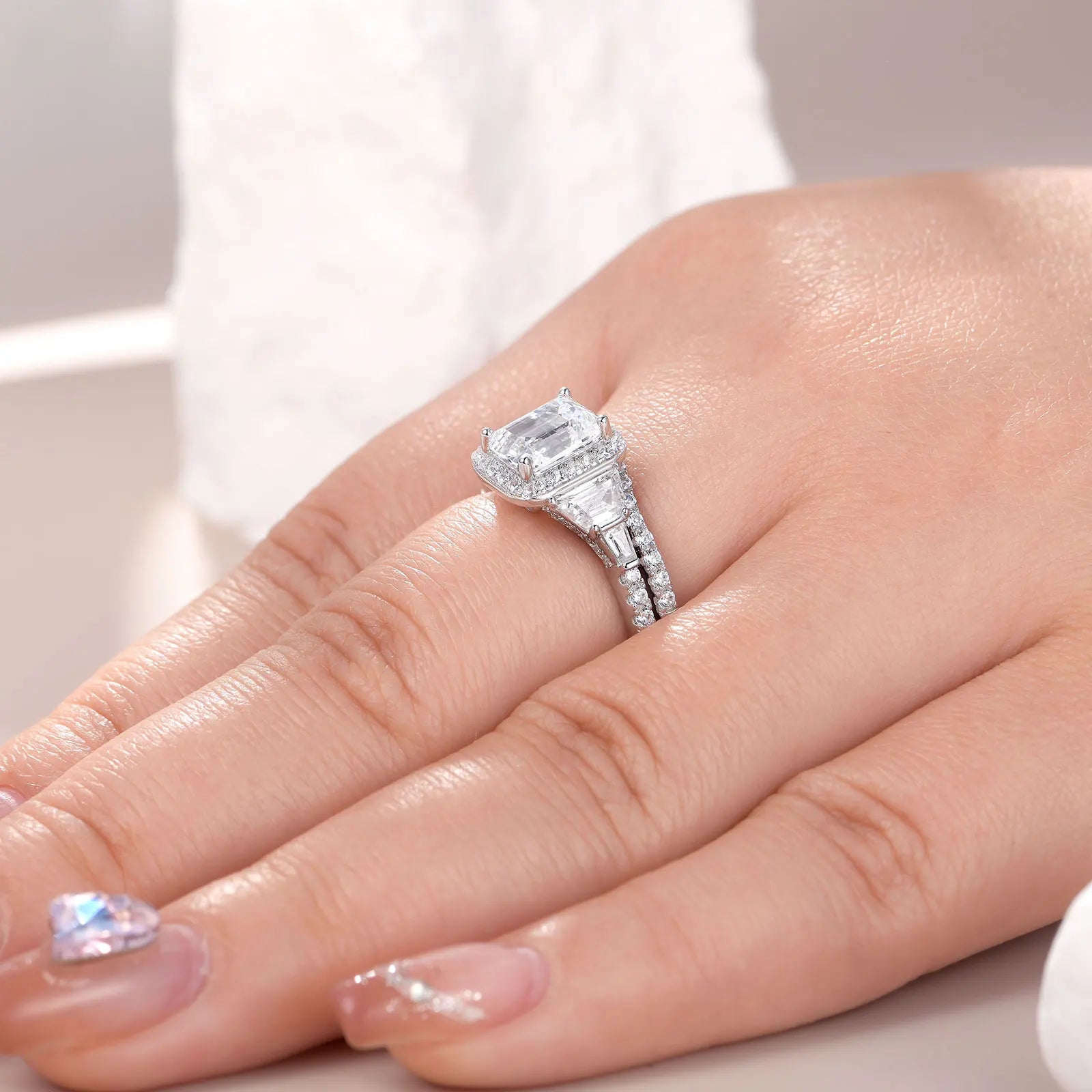 Fashionable, Bold and Beautiful DressNewshe Wedding Rings for Her AAAAA Cubic Zircon Women's Bridal Sets 925 Sterling Silver Emerald Cut Engagement Ring Size 5-10 - Just The Fly Way