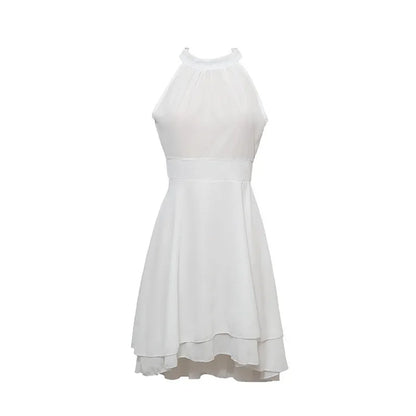Elegant Solid Color, High Waist, Halter Top, Sleeveless Midi Dress with Cropped Layered Chiffon Slimming Dresses - Just The Fly Way